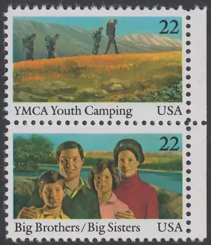 USA Michel 1772+1774 / Scott 2160+2162 postfrisch vert.PAAR RÄNDER rechts - Internationales Jahr der Jugend: Jugendorganisationen