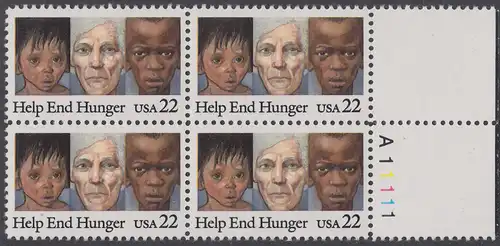 USA Michel 1776 / Scott 2164 postfrisch BLOCK RÄNDER rechts m/ Platten-# A11111 - Kampf gegen den Hunger