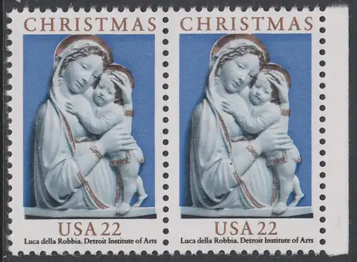 USA Michel 1778 / Scott 2165 postfrisch horiz.PAAR RAND rechts - Weihnachten: Genua-Madonna