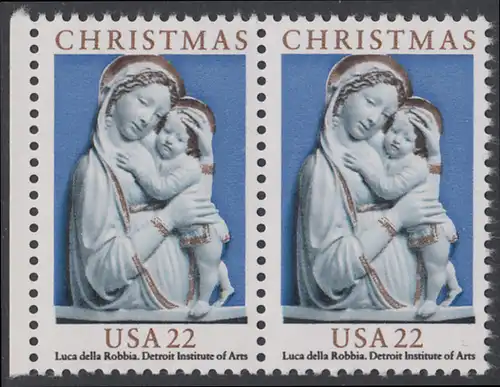 USA Michel 1778 / Scott 2165 postfrisch horiz.PAAR RAND links - Weihnachten: Genua-Madonna