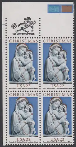 USA Michel 1778 / Scott 2165 postfrisch ZIP-BLOCK (ul) - Weihnachten: Genua-Madonna