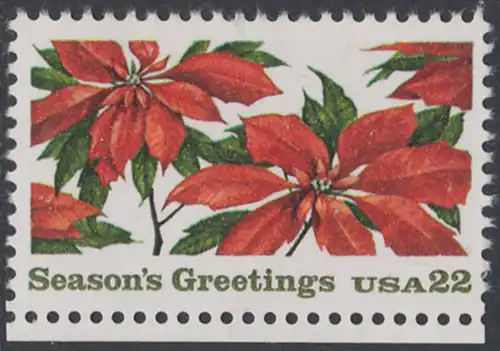 USA Michel 1779 / Scott 2166 postfrisch EINZELMARKE RAND unten (a1) - Weihnachten: Poinsettia