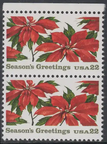 USA Michel 1779 / Scott 2166 postfrisch vert.PAAR RAND oben - Weihnachten: Poinsettia