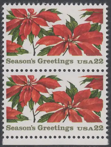 USA Michel 1779 / Scott 2166 postfrisch vert.PAAR RAND unten - Weihnachten: Poinsettia