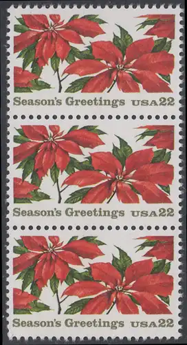 USA Michel 1779 / Scott 2166 postfrisch vert.STRIP(3) - Weihnachten: Poinsettia