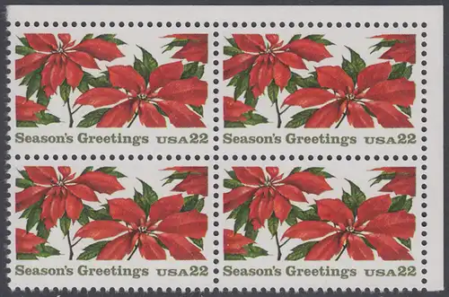 USA Michel 1779 / Scott 2166 postfrisch BLOCK ECKRAND oben rechts - Weihnachten: Poinsettia