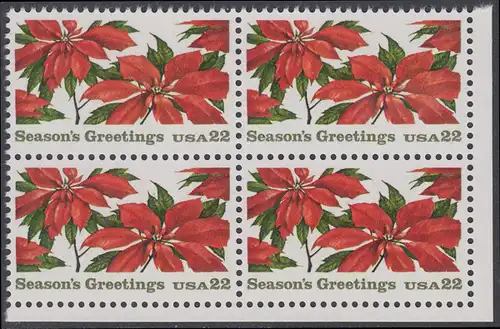 USA Michel 1779 / Scott 2166 postfrisch BLOCK ECKRAND unten rechts - Weihnachten: Poinsettia