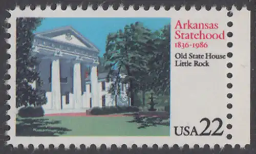USA Michel 1781 / Scott 2167 postfrisch EINZELMARKE RAND rechts - 150 Jahre Staat Arkansas: Altes Regierungsgebäude, Little Rock, AK
