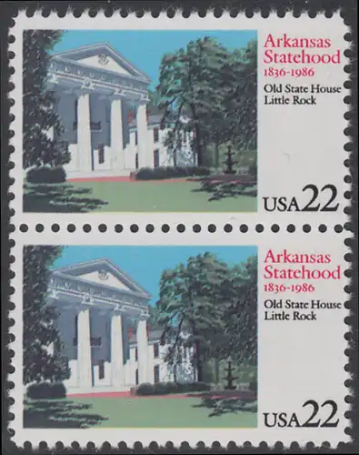 USA Michel 1781 / Scott 2167 postfrisch vert.PAAR - 150 Jahre Staat Arkansas: Altes Regierungsgebäude, Little Rock, AK