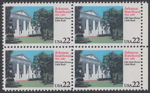 USA Michel 1781 / Scott 2167 postfrisch BLOCK RÄNDER rechts - 150 Jahre Staat Arkansas: Altes Regierungsgebäude, Little Rock, AK