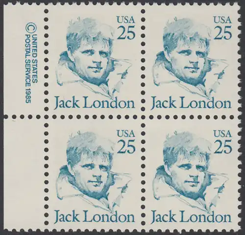 USA Michel 1782 / Scott 2182 postfrisch BLOCK RÄNDER links m/ copyright symbol - Amerikanische Persönlichkeiten: Jack London (1876-1916), Schriftsteller