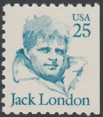 USA Michel 1782D / Scott 2197 postfrisch EINZELMARKE aus MH (rechts ungezähnt) - Amerikanische Persönlichkeiten: Jack London (1876-1916), Schriftsteller