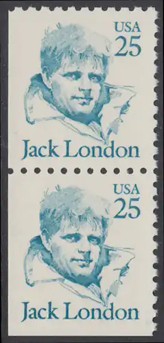 USA Michel 1782D / Scott 2197 postfrisch vert.PAAR aus MH (links & unten ungezähnt) - Amerikanische Persönlichkeiten: Jack London (1876-1916), Schriftsteller