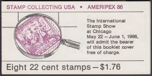 USA Michel 1783-1786 / Scott 2201a postfrisch Markenheftchen(8) - Briefmarkensammeln; Internationale Briefmarkenausstellung AMERIPEX ‘86, Chicago