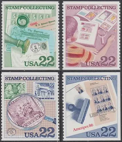 USA Michel 1783-1786 / Scott 2199-2201 postfrisch SATZ(4) EINZELMARKEN (aus Markenheft) - Briefmarkensammeln; Internationale Briefmarkenausstellung AMERIPEX ‘86, Chicago