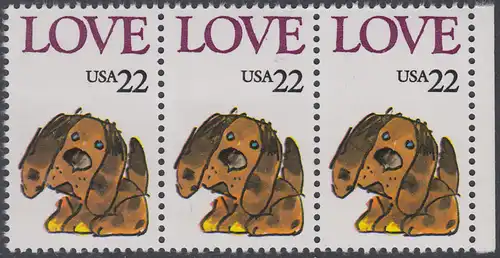 USA Michel 1787 / Scott 2202 postfrisch horiz.STRIP(3) RAND rechts - Grußmarke: Stoffhund