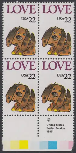 USA Michel 1787 / Scott 2202 postfrisch BLOCK RÄNDER unten m/ copyright symbol - Grußmarke: Stoffhund