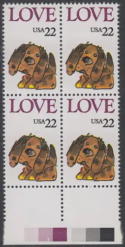 USA Michel 1787 / Scott 2202 postfrisch BLOCK RÄNDER unten (a2) - Grußmarke: Stoffhund