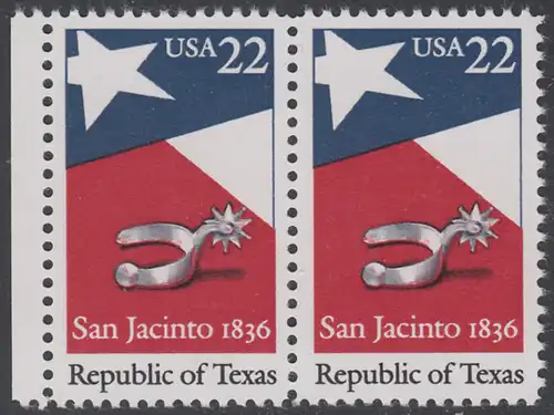 USA Michel 1790 / Scott 2204 postfrisch horiz.PAAR RAND links - 150. Jahrestag der Gründung der Republik Texas: Flagge von Texas, Sporen