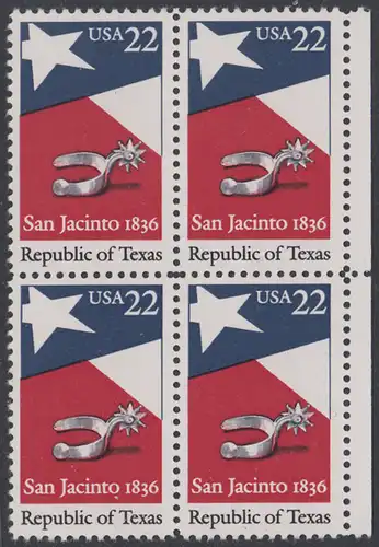 USA Michel 1790 / Scott 2204 postfrisch BLOCK RÄNDER rechts - 150. Jahrestag der Gründung der Republik Texas: Flagge von Texas, Sporen