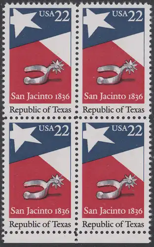 USA Michel 1790 / Scott 2204 postfrisch BLOCK RÄNDER unten - 150. Jahrestag der Gründung der Republik Texas: Flagge von Texas, Sporen