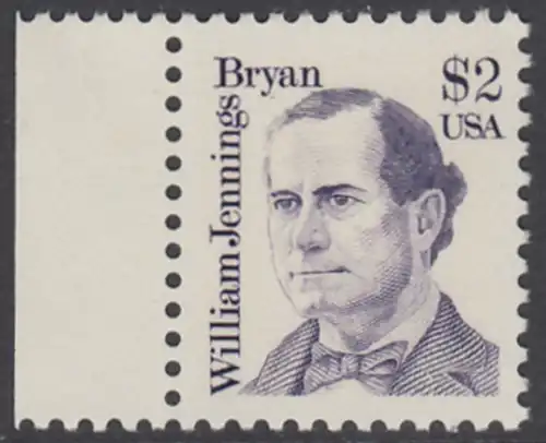 USA Michel 1791 / Scott 2195 postfrisch EINZELMARKE RAND links - Amerikanische Persönlichkeiten: William Jennings Bryan (1860-1925), Politiker