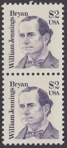 USA Michel 1791 / Scott 2195 postfrisch vert.PAAR - Amerikanische Persönlichkeiten: William Jennings Bryan (1860-1925), Politiker
