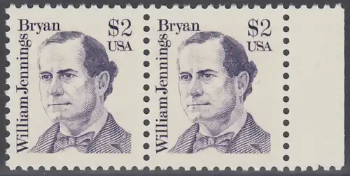 USA Michel 1791 / Scott 2195 postfrisch horiz.PAAR RAND rechts - Amerikanische Persönlichkeiten: William Jennings Bryan (1860-1925), Politiker