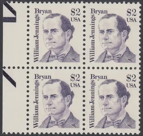 USA Michel 1791 / Scott 2195 postfrisch BLOCK RÄNDER links (a1) - Amerikanische Persönlichkeiten: William Jennings Bryan (1860-1925), Politiker