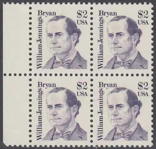 USA Michel 1791 / Scott 2195 postfrisch BLOCK RÄNDER links (a2) - Amerikanische Persönlichkeiten: William Jennings Bryan (1860-1925), Politiker