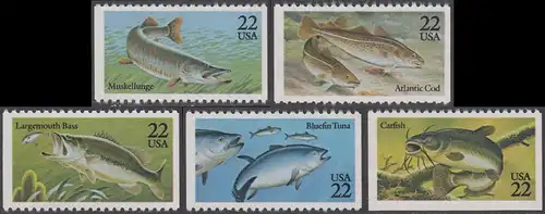 USA Michel 1793-1796 / Scott 2205-2209 postfrisch SATZ(5) EINZELMARKEN (aus Markenheft) - Fische