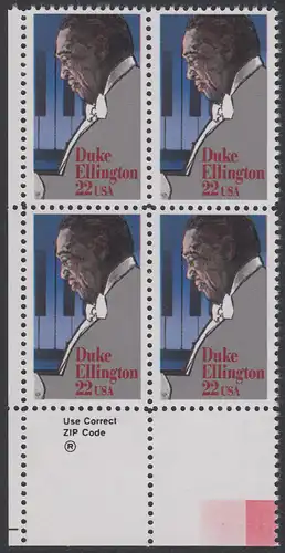 USA Michel 1798 / Scott 2211 postfrisch ZIP-BLOCK (ll) - Duke Ellington: Jazzpianist, -komponist und -kapellmeister
