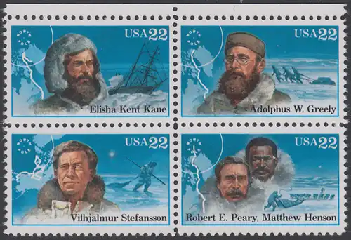 USA Michel 1835-1838 / Scott 2220-2223 postfrisch BLOCK RÄNDER oben - Nordpolarforscher