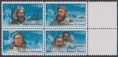 USA Michel 1835-1838 / Scott 2220-2223 postfrisch BLOCK RÄNDER rechts (a1) - Nordpolarforscher