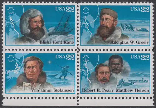 USA Michel 1835-1838 / Scott 2220-2223 postfrisch BLOCK RÄNDER unten - Nordpolarforscher