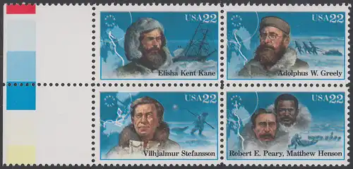 USA Michel 1835-1838 / Scott 2220-2223 postfrisch BLOCK RÄNDER links (a3) - Nordpolarforscher
