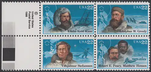 USA Michel 1835-1838 / Scott 2220-2223 postfrisch BLOCK RÄNDER links - Nordpolarforscher