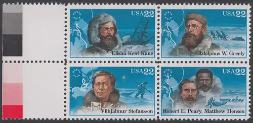 USA Michel 1835-1838 / Scott 2220-2223 postfrisch BLOCK RÄNDER links (a2) - Nordpolarforscher