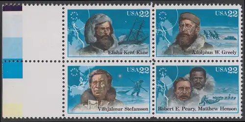 USA Michel 1835-1838 / Scott 2220-2223 postfrisch BLOCK RÄNDER links (a4) - Nordpolarforscher