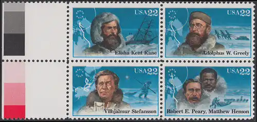 USA Michel 1835-1838 / Scott 2220-2223 postfrisch BLOCK RÄNDER links (a1) - Nordpolarforscher