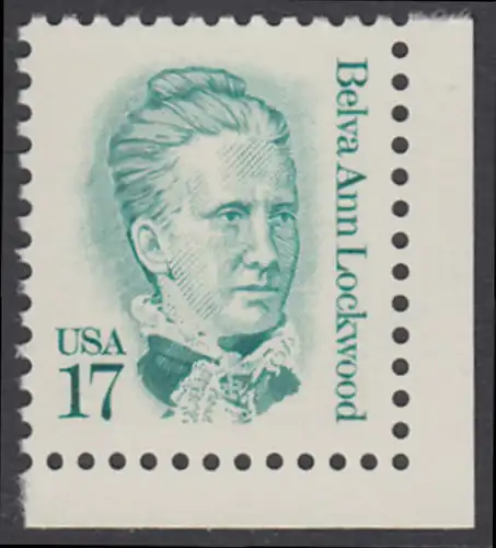 USA Michel 1839 / Scott 2178 postfrisch EINZELMARKE ECKRAND unten rechts - Amerikanische Persönlichkeiten: Belva Ann Lockwood (1830-1917), Frauenrechtlerin