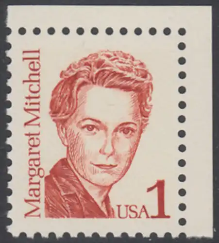 USA Michel 1840 / Scott 2168 postfrisch EINZELMARKE ECKRAND oben rechts - Amerikanische Persönlichkeiten: Margaret Mitchell (1900-1949), Schriftstellerin