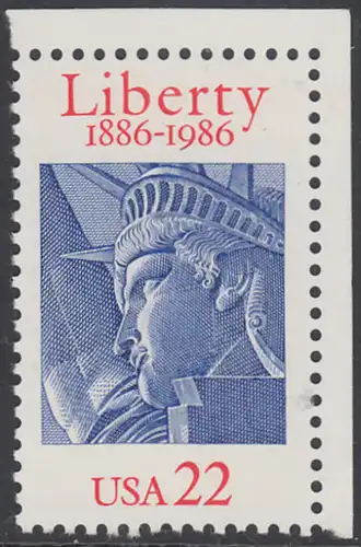 USA Michel 1841 / Scott 2224 postfrisch EINZELMARKE ECKRAND oben rechts - 100 Jahre Freiheitsstatue, New York