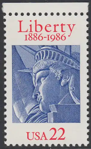 USA Michel 1841 / Scott 2224 postfrisch EINZELMARKE RAND oben (a1) - 100 Jahre Freiheitsstatue, New York