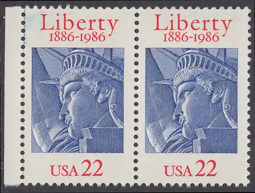USA Michel 1841 / Scott 2224 postfrisch horiz.PAAR RAND links - 100 Jahre Freiheitsstatue, New York