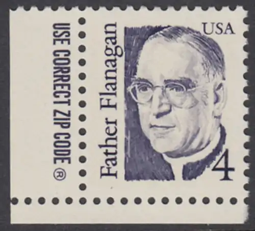 USA Michel 1842 / Scott 2171 postfrisch EINZELMARKE ECKRAND unten links m/ ZIP-Emblem - Amerikanische Persönlichkeiten: Edward Joseph Flanagan (1886-1948), Geistlicher und Sozialpädagoge