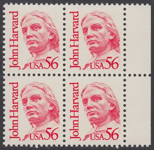 USA Michel 1844 / Scott 2190 postfrisch BLOCK RÄNDER rechts - Amerikanische Persönlichkeiten: John Harvard (1607-1638), Theologe