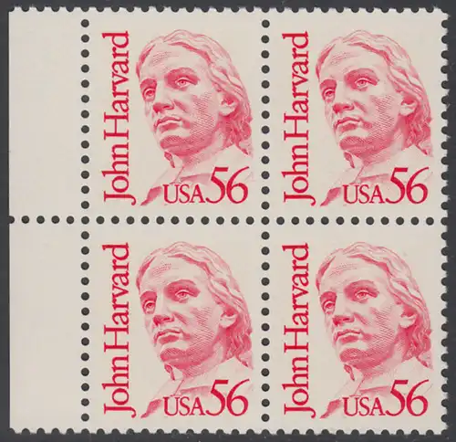 USA Michel 1844 / Scott 2190 postfrisch BLOCK RÄNDER links - Amerikanische Persönlichkeiten: John Harvard (1607-1638), Theologe