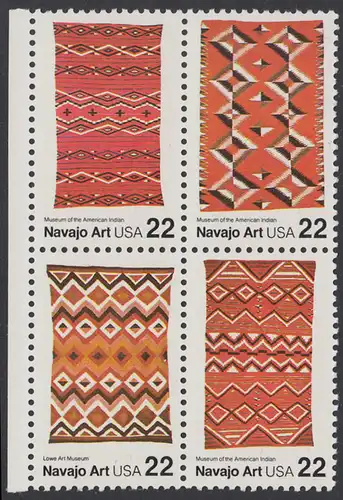 USA Michel 1845-1848 / Scott 2235-2238 postfrisch BLOCK RÄNDER links - Kunst der Navajo-Indianer: Handgewebte Teppiche