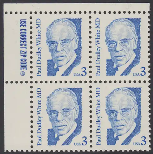 USA Michel 1849 / Scott 2170 postfrisch ZIP-BLOCK (ul) - Amerikanische Persönlichkeiten: Paul Dudley White (1886-1973), Kardiologe